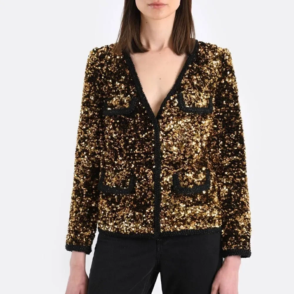 Self-Portrait Gold Sequined Jacket Blazer Size 2